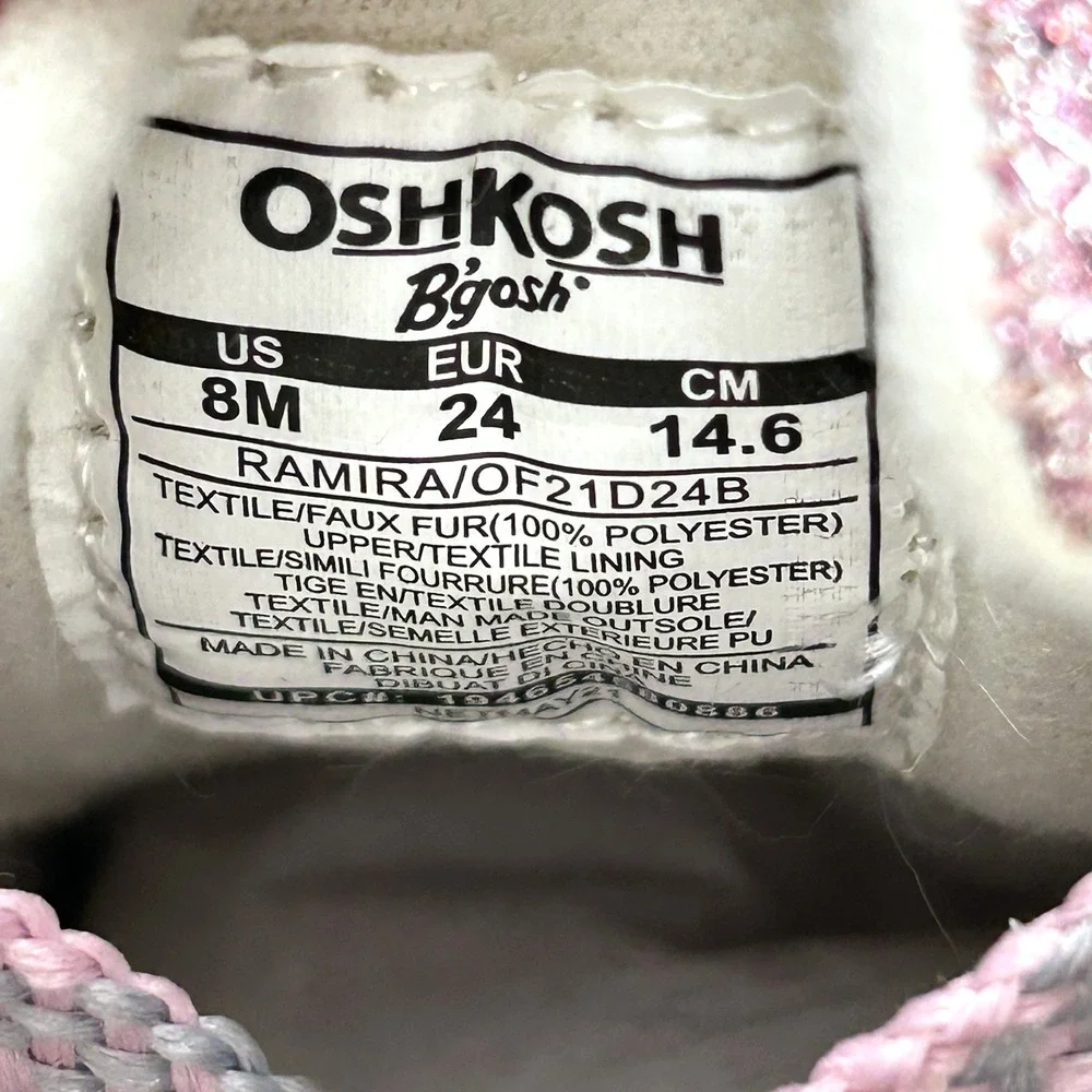 OshKosh BGosh Toddler Girls Ankle‎ Winter Boots Size 8 Pink Black Faux Fur Trim